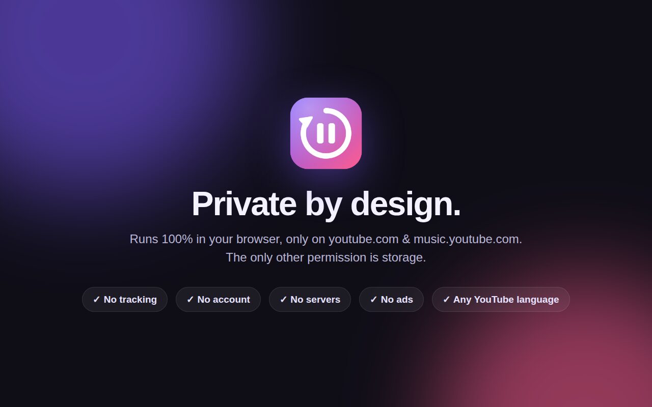 AutoPause privacy summary: runs locally, no tracking, no account, no servers